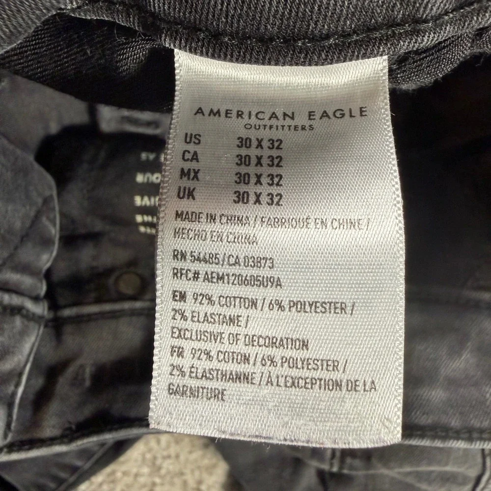 American Eagle Slim Straight Jeans Mens 30x32 (FITS 29x31) Gray Flex Denim
